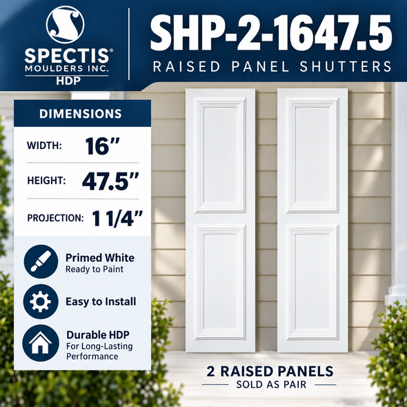 SHP-2 1647.5 Polyurethane Shutters - 2 Raised Panels 16 x 47.5