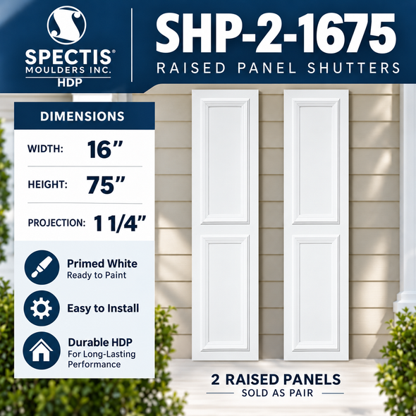 SHP-2 1675 Polyurethane Shutters - 2 Raised Panels 16 x 75
