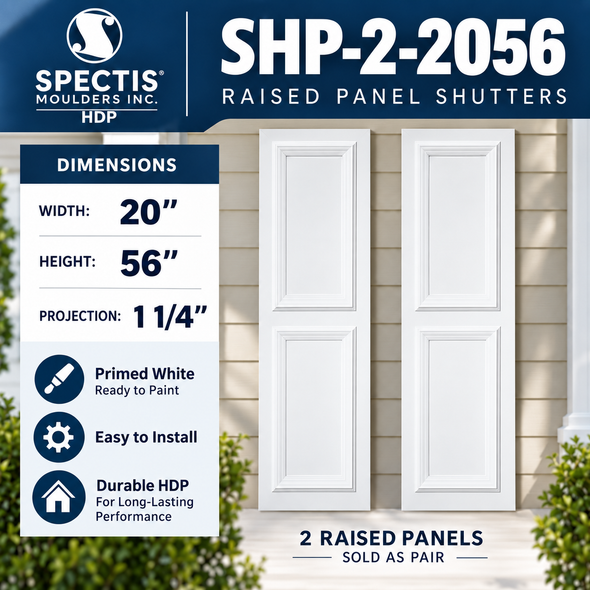 SHP-2 2056 Polyurethane Shutters - 2 Raised Panels 20 x 56