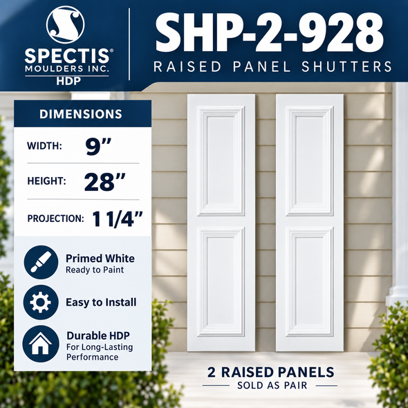 SHP-2 928 Polyurethane Shutters - 2 Raised Panels 9 x 28