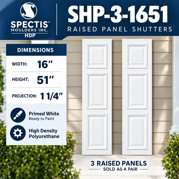 SHP-3 1651 3 Raised Panel Polyurethane Shutters - 16 x 51 (Pair)