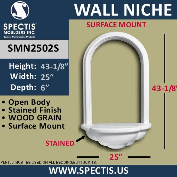 SMN2502S Surface Mount Stained Woodgrain Wall Niche 23 1/2" x 40 1/2"