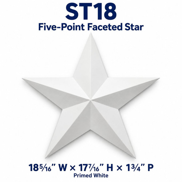 ST18 Five-Point Faceted Star; 18⁵⁄₁₆″ W × 17⁷⁄₁₆″ H × 1¾″ P; Primed White