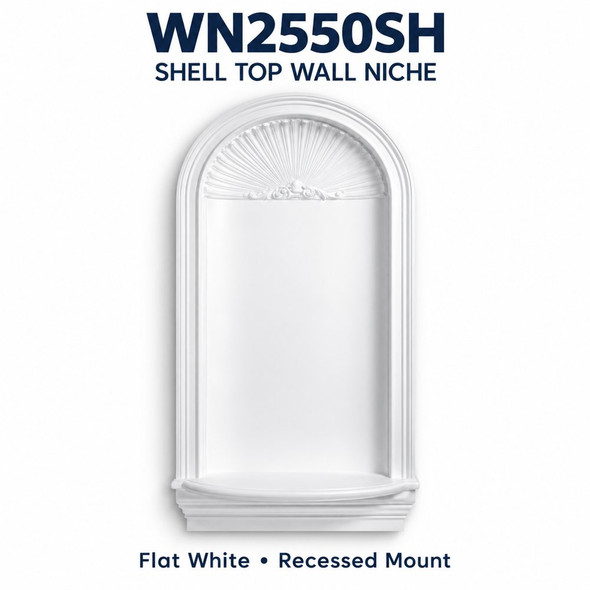 WN2550SH shell top wall niche, Flat White, Recessed Mount; product illustration