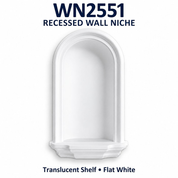 WN2551 recessed wall niche, Translucent Shelf, Flat White; product illustration