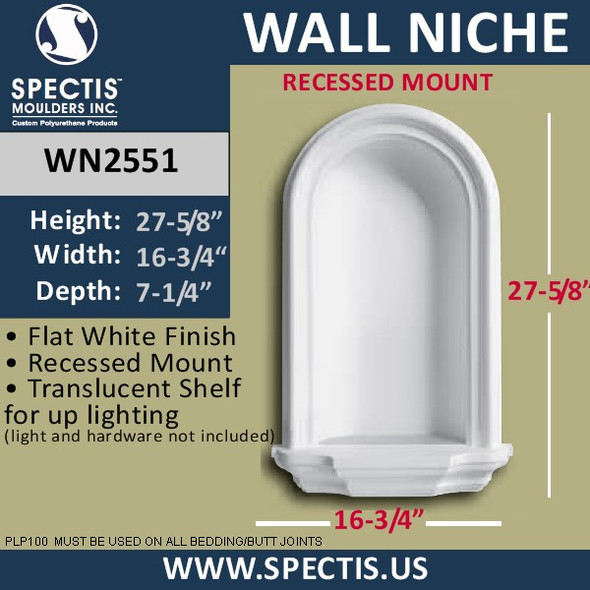 WN2551 In-Wall Niche with translucent shelf for light 15/12" x 27 1/2"