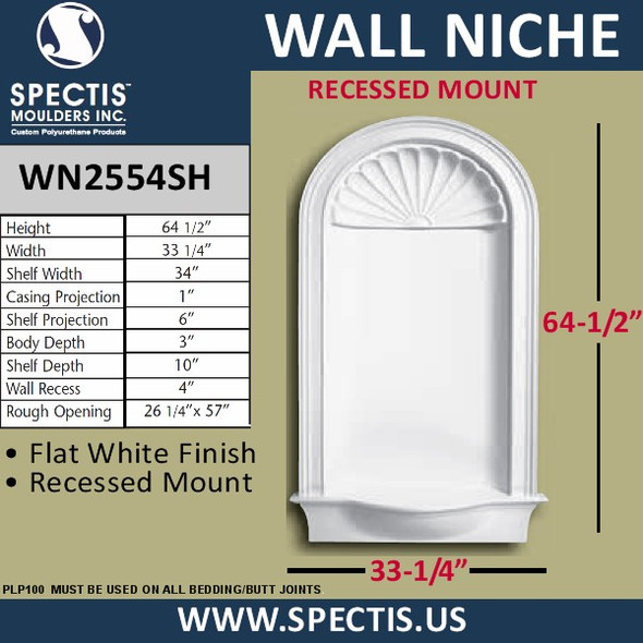 WN2554SH In-Wall Flat White Finish with Shell Top 33 1/4" x 64 1/2"