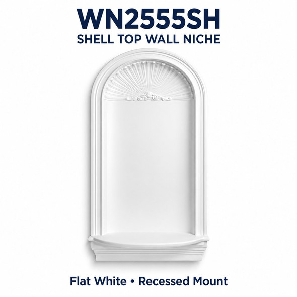 WN2555SH shell top wall niche, Flat White, Recessed Mount; product illustration