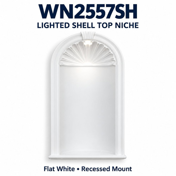 WN2557SH lighted shell top niche, Flat White, Recessed Mount; product illustration