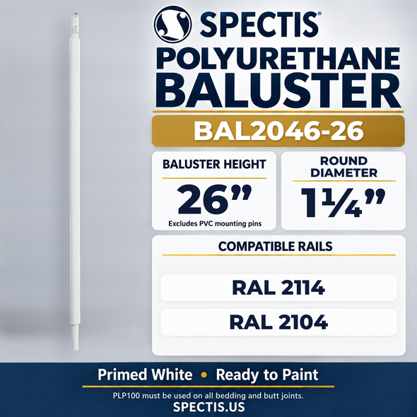 BAL2046-26 Spectis Polyurethane Baluster — 26″ H × 1 1/4″ Round; compatible rails: RAL 2114, RAL 2104