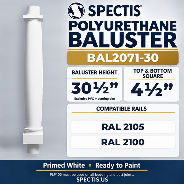 BAL2071-30 Spectis Polyurethane Baluster — 30 1/2″ H × 4 1/2″ Square; compatible rails: RAL 2105, RAL 2100
