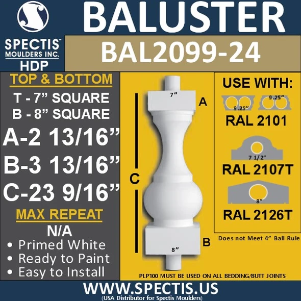 BAL2099-24 Spectis Urethane Railing Baluster 7" x 23 9/16"
