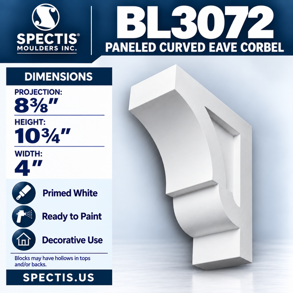 BL3072 Paneled Curved Eave Corbel 4"W x 10.75"H x 8.375"P