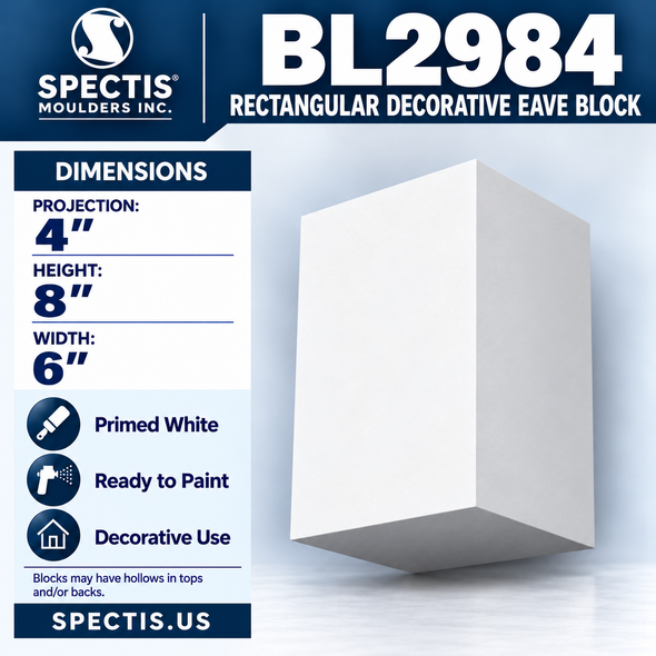 BL2984 Rectangular Decorative Eave Block 6"W x 8"H x 4"P