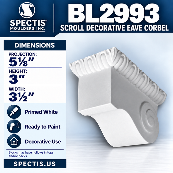 BL2993 Scroll Decorative Eave Corbel 3.5"W x 3"H x 5.125"P