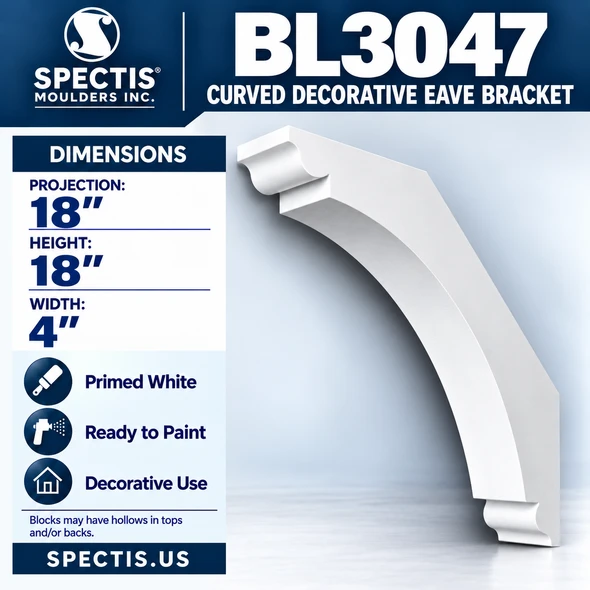 BL3047 Curved Decorative Eave Bracket 4"W x 18"H x 18"P