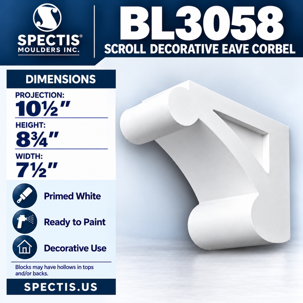 BL3058 Scroll Decorative Eave Corbel 7.5"W x 8.75"H x 10.5"P