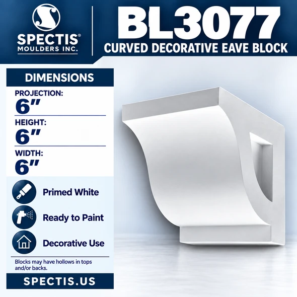 BL3077 Curved Decorative Eave Block 6"W x 6"H x 6"P