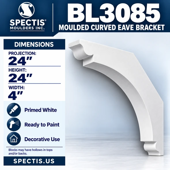 BL3085 Moulded Curved Eave Bracket 4"W x 24"H x 24"P