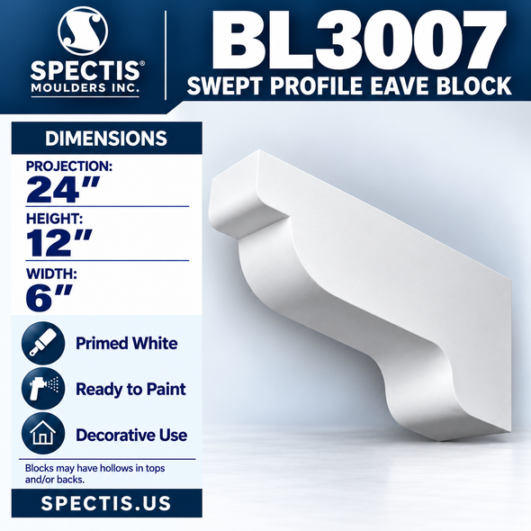 BL3007 Swept Profile Eave Block 6"W x 12"H x 24"P