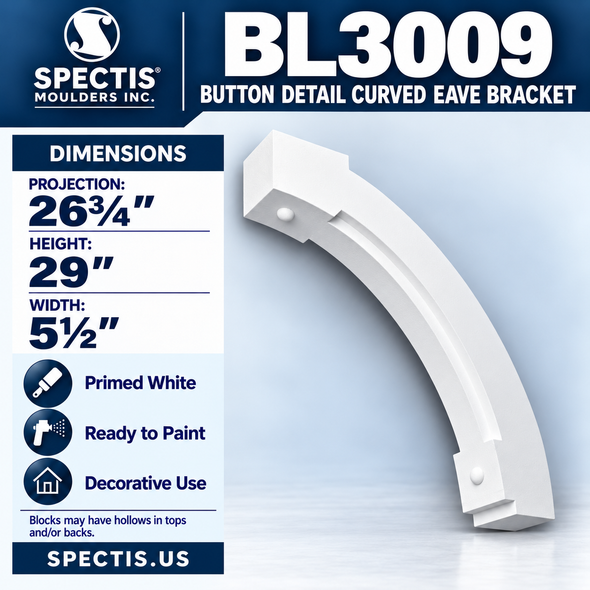 BL3009 Button Detail Curved Eave Bracket 5.5"W x 29"H x 26.75"P