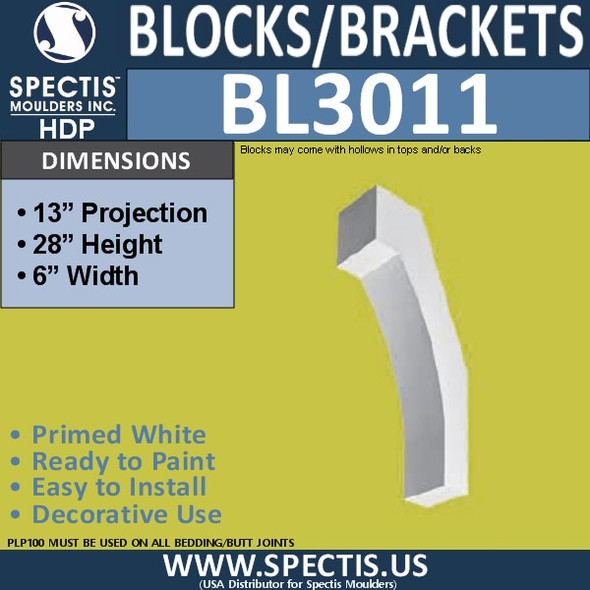 BL3011 Eave Block or Bracket 6"W x 28"H x 13" P