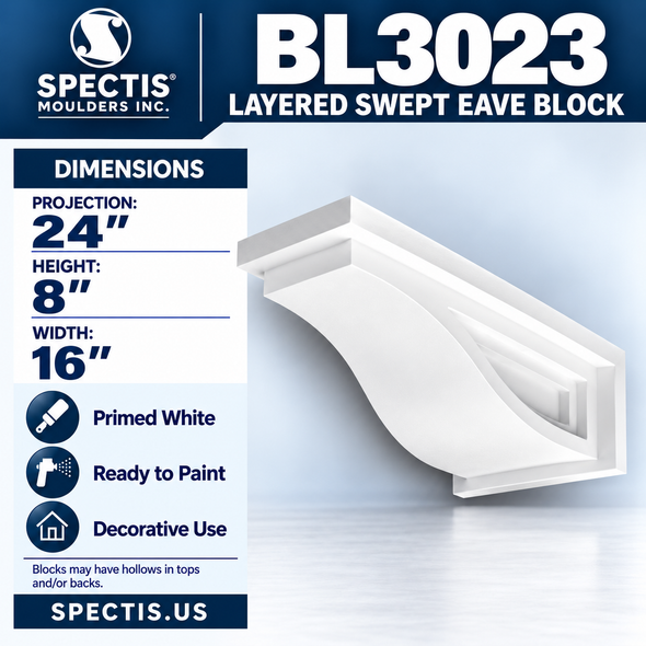 BL3023 Layered Swept Eave Block 16"W x 8"H x 24"P