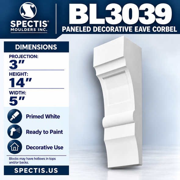 BL3039 Paneled Decorative Eave Corbel 5"W x 14"H x 3"P
