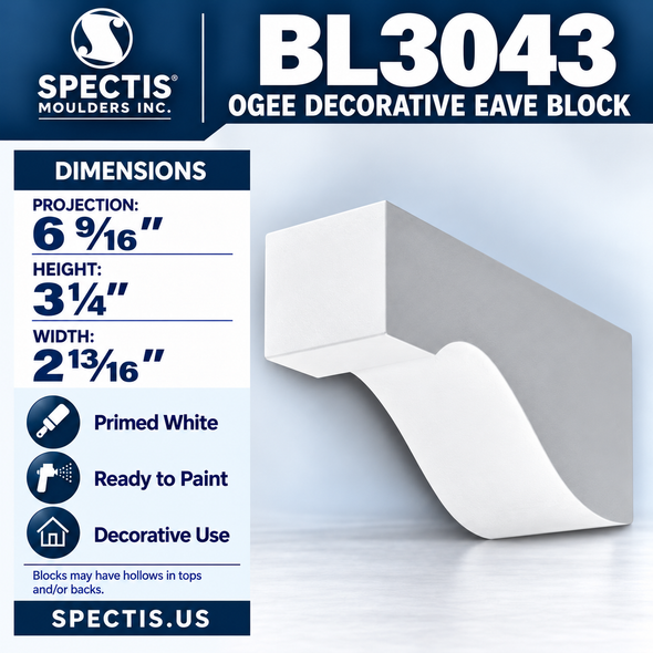 BL3043 Ogee Decorative Eave Block 2.8125"W x 3.25"H x 6.5625"P