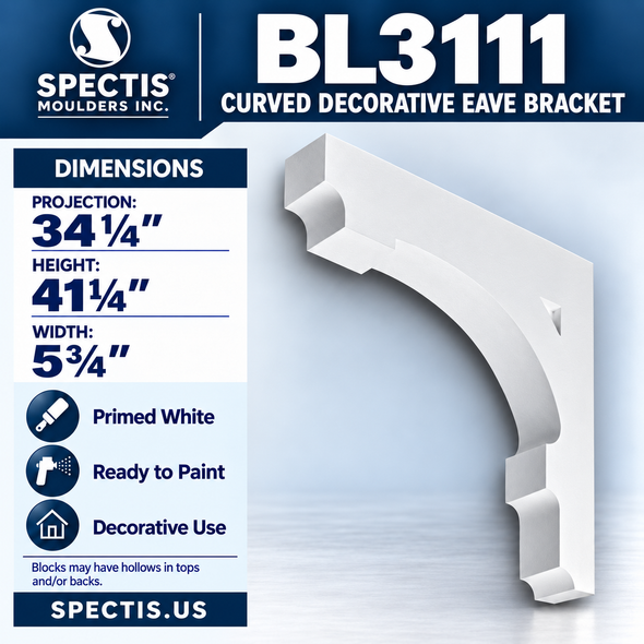 BL3111 Curved Decorative Eave Bracket 5.75"W x 41.25"H x 34.25"P