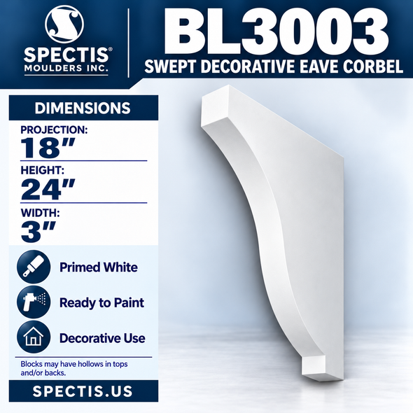 BL3003 Swept Decorative Eave Corbel 3"W x 24"H x 18"P