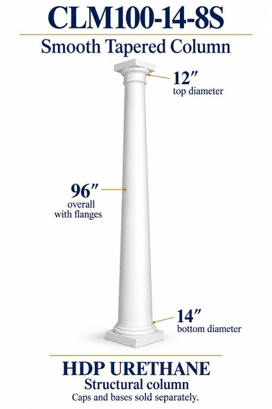 CLM100-14-8S Smooth Tapered Structural Column – 14″ bottom × 12″ top × 96″ overall – HDP urethane