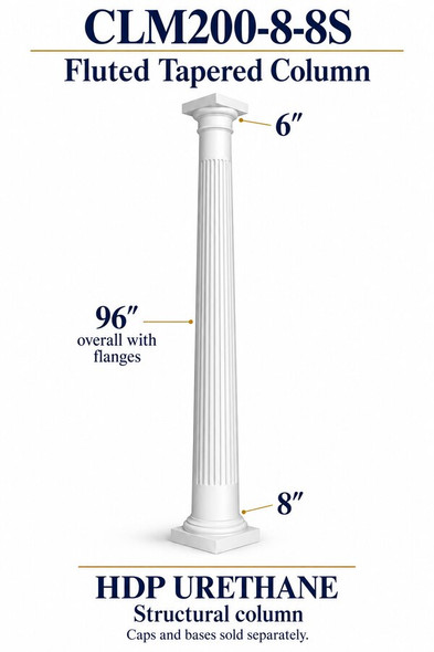 CLM200-8-8S Fluted Tapered Structural Column – 8″ bottom × 6″ top × 96″ overall – HDP urethane