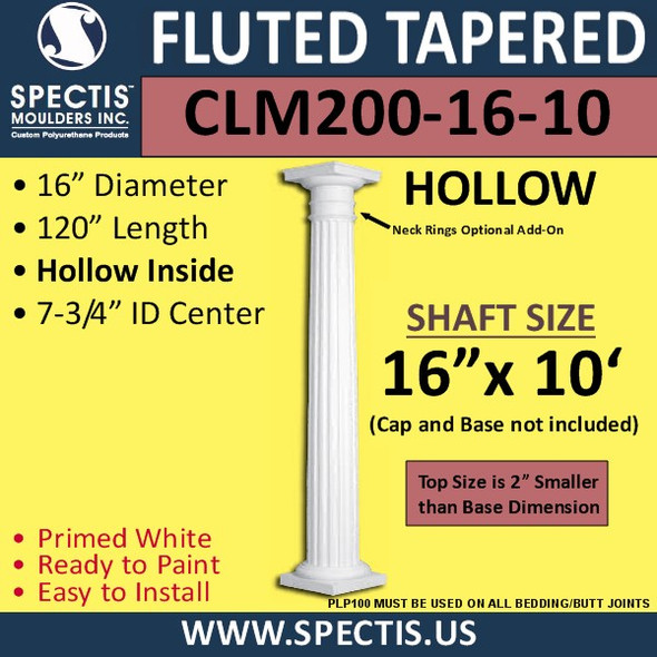 CLM200-16-10 Fluted Tapered Column 16" x 120"