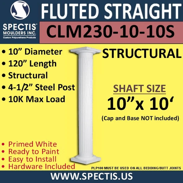 CLM230-10-10S Fluted Straight Column 10" x 120" STRUCTURAL