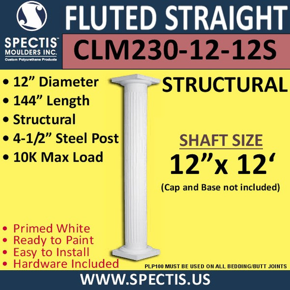 CLM230-12-12S Fluted Straight Column 12" x 144" STRUCTURAL