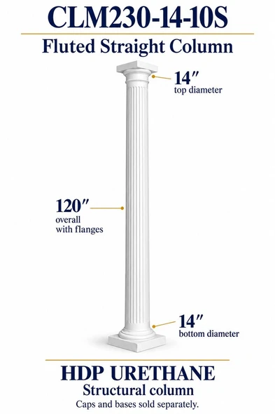 CLM230-14-10S Fluted Straight Structural Column – 14″ diameter × 120″ overall – HDP urethane