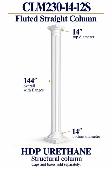 CLM230-14-12S Fluted Straight Structural Column – 14″ diameter × 144″ overall – HDP urethane