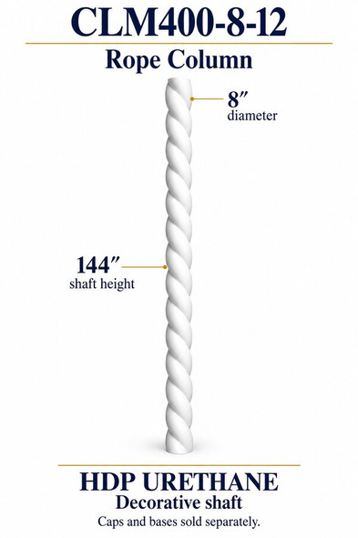 CLM400-8-12 Rope Decorative Column – 8″ diameter × 144″ shaft – HDP urethane