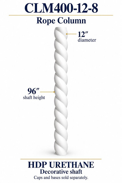 CLM400-12-8 Rope Decorative Column – 12″ diameter × 96″ shaft – HDP urethane