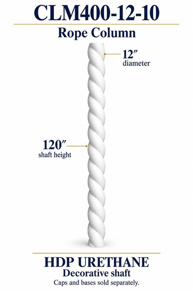 CLM400-12-10 Rope Decorative Column – 12″ diameter × 120″ shaft – HDP urethane