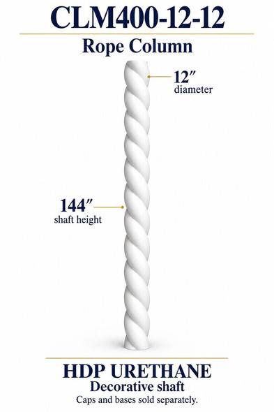CLM400-12-12 Rope Decorative Column – 12″ diameter × 144″ shaft – HDP urethane