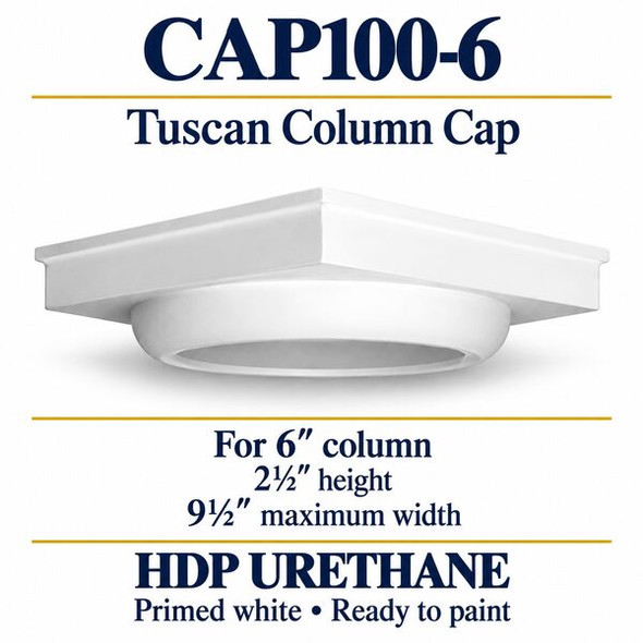 CAP100-6 Tuscan Column Cap – 9½″ maximum width × 2½″ height | Fits 6″ column