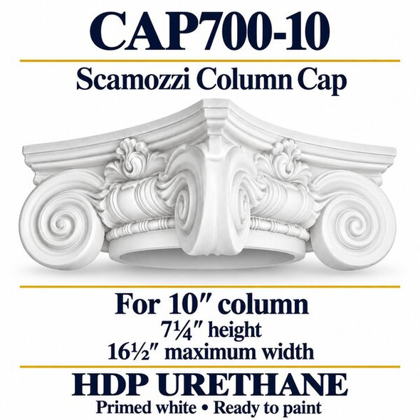 CAP700-10 Scamozzi Column Cap – 16½″ maximum width × 7¼″ height | Fits 10″ column