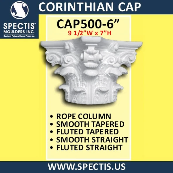 CAP500-6 Corinthian Cap 9 1/2"W x 7"H for 6" top column