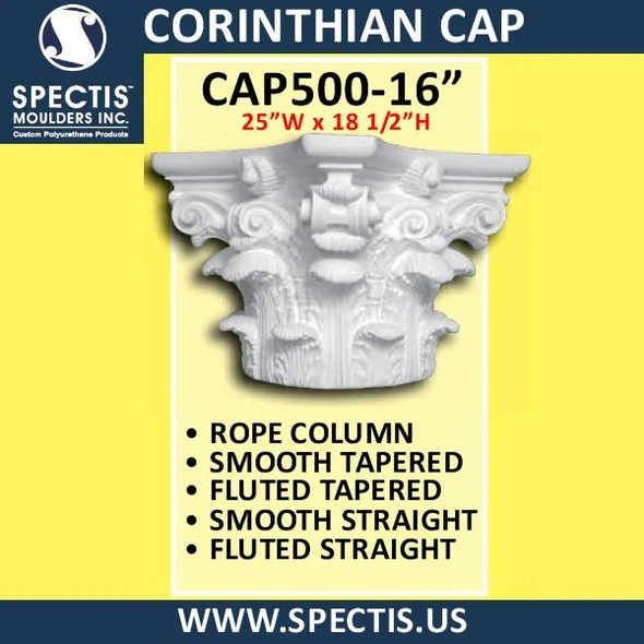 CAP500-16 Corinthian Cap 25"W x 18 1/2"H for 16" top column