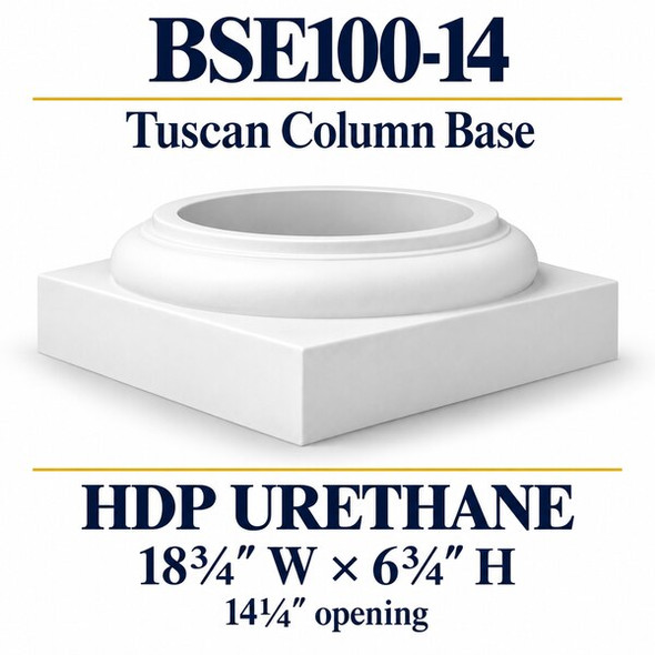 BSE100-14 Tuscan Column Base – 18¾″ W × 6¾″ H | 14¼″ opening – HDP urethane