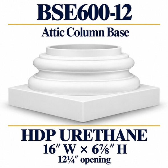 BSE600-12 Attic Column Base – 16″ W × 6⅞″ H | 12¼″ opening – HDP urethane