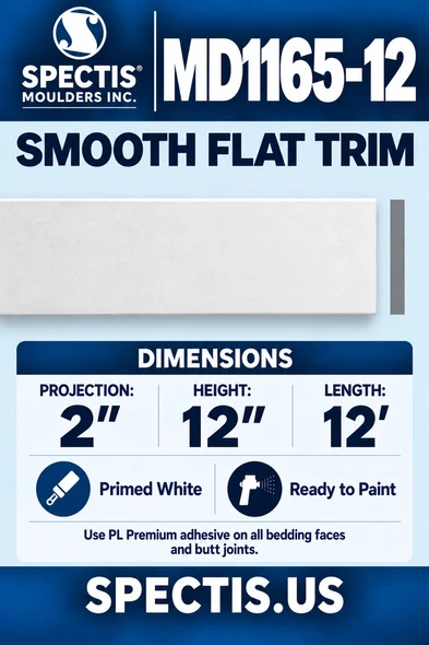 MD1165-12 Smooth Flat Trim — Spectis moulding dimensions and profile