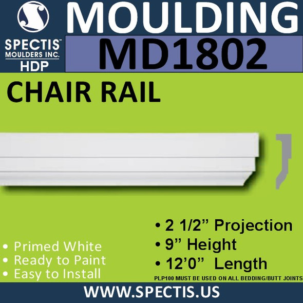MD1802 Chair Rail Molding Trim decorative spectis urethane